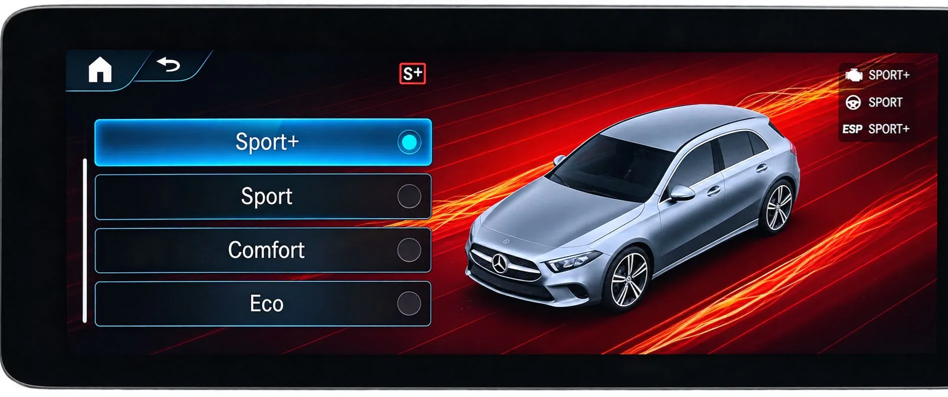 Selettore delle modalità di guida MBUX Mercedes-Benz con la modalità SPORT+ selezionata